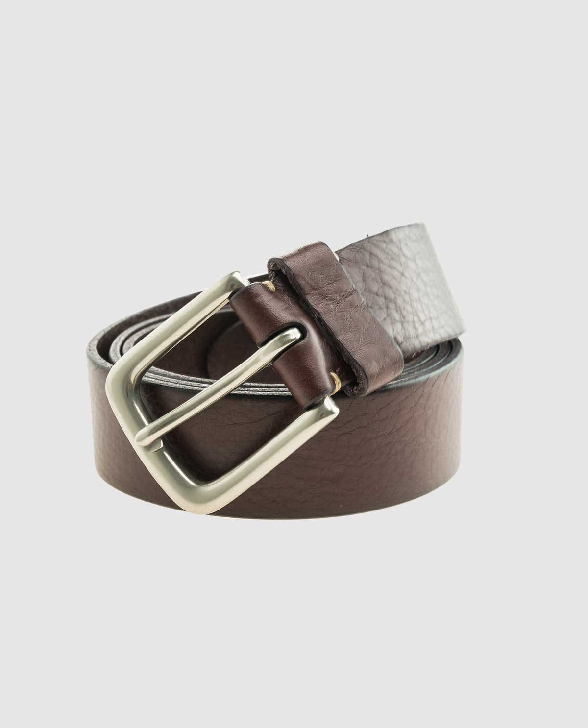 Tanner full-grain leather belt in tan with a brushed buckle